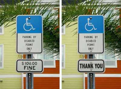 Disabled Parking Sign Voluntary vs. $100 Fine